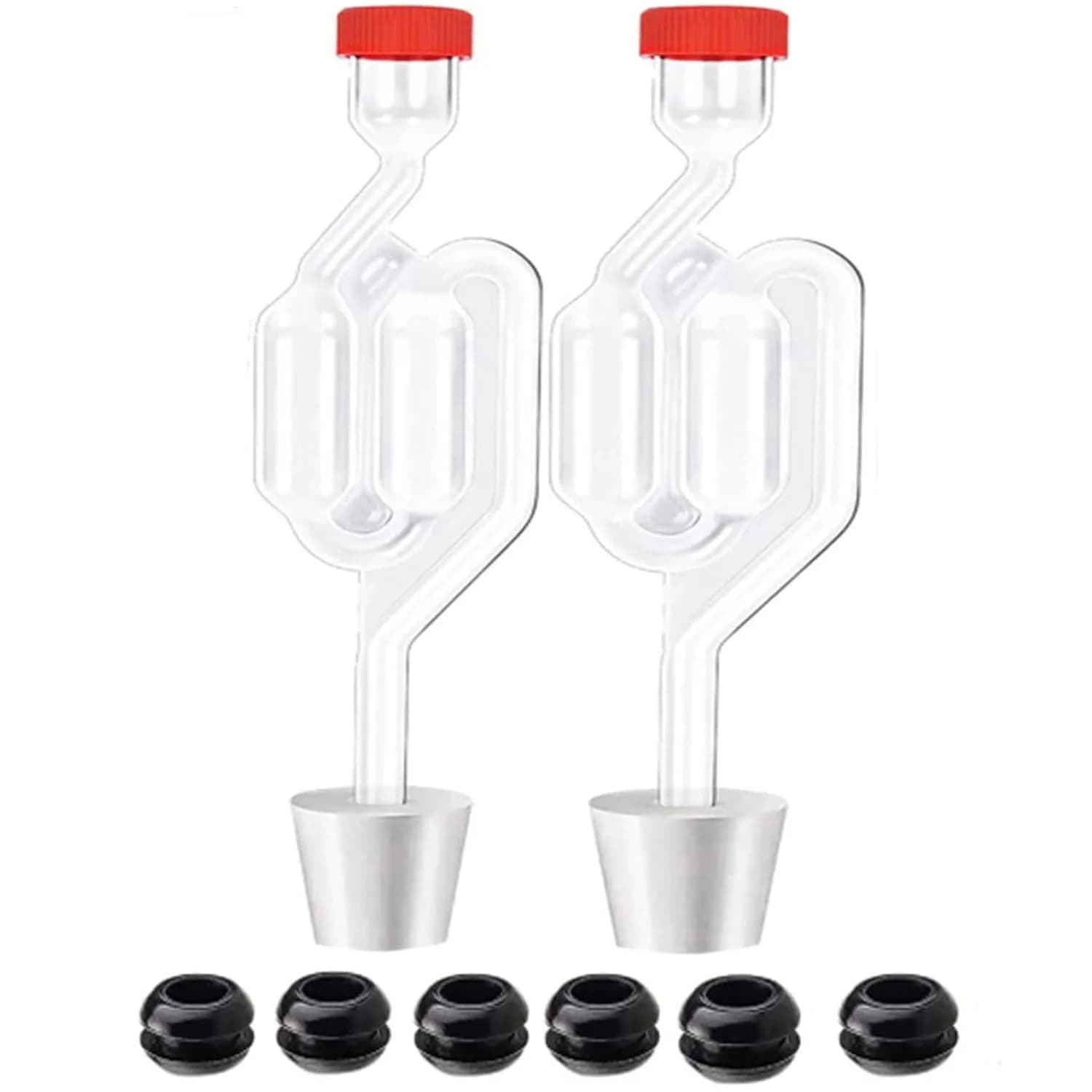 Zazolyne Transparent Brewing Airlock 2 Pack with Stoppers & Grommets | Twin Bubble Fermenting Kit - main product image