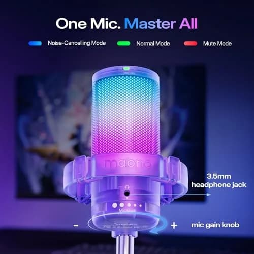 MAONO DGM20S USB Microphone for PC with Clear Voice & Noise Reduction | RGB Lighting & Noise Cancellation thumbnail 5
