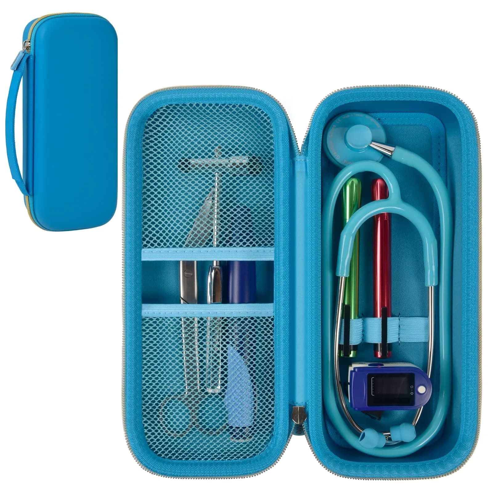 ALKOO Sky Blue Stethoscope Carrying Case with Internal Mesh Pockets & Elastic Slots | Professional Healthcare Organizer