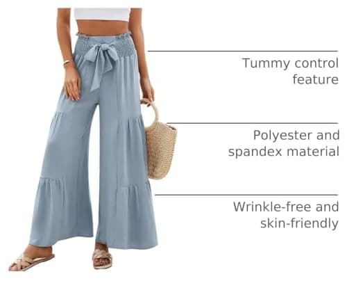 Blooming Jelly Women's High Waisted Wide Leg Palazzo Pants with Bow Tie Waistband | Haze Blue Large thumbnail 4
