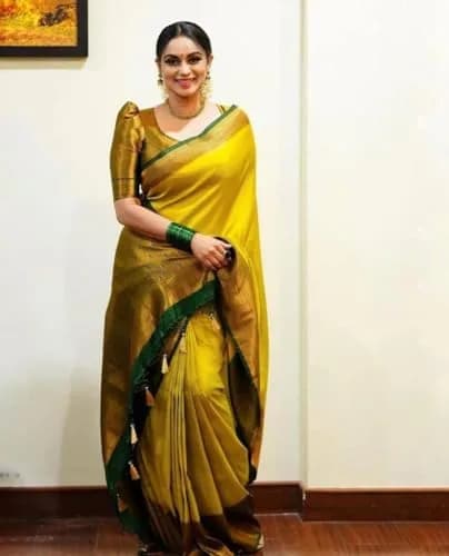 Yashika Yellow Banarasi Kanjivaram Art Silk Saree with Unstitched Blouse Piece | 5.25m Length thumbnail 2