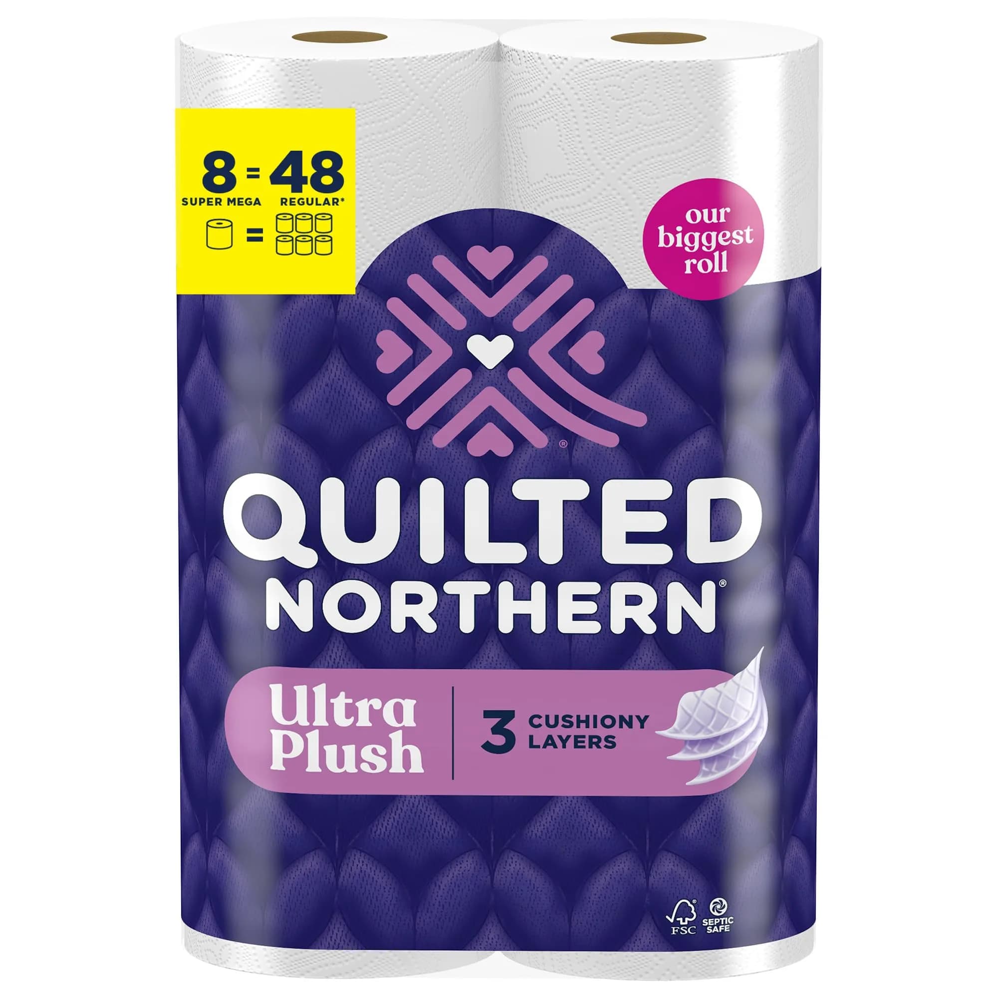 Quilted Northern Ultra Plush Toilet Paper, 8 Super Mega Rolls (3024 Sheets Total) | 3-Ply Softness, Lint-Free, USA Imported