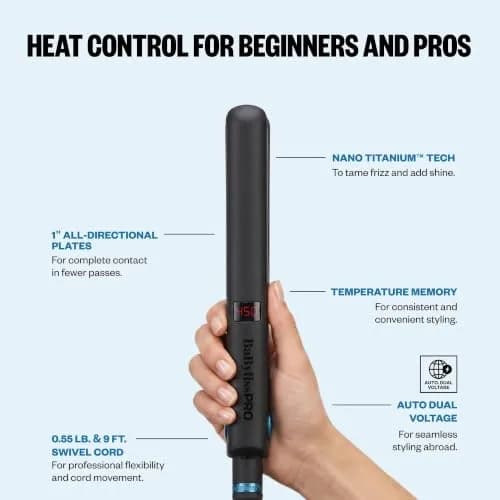 BaBylissPRO Digital Ionic 1 in. Titanium Flat Iron Hair Straightener | 450°F Heat, All-Directional Floating Plates, Dual Voltage thumbnail 5