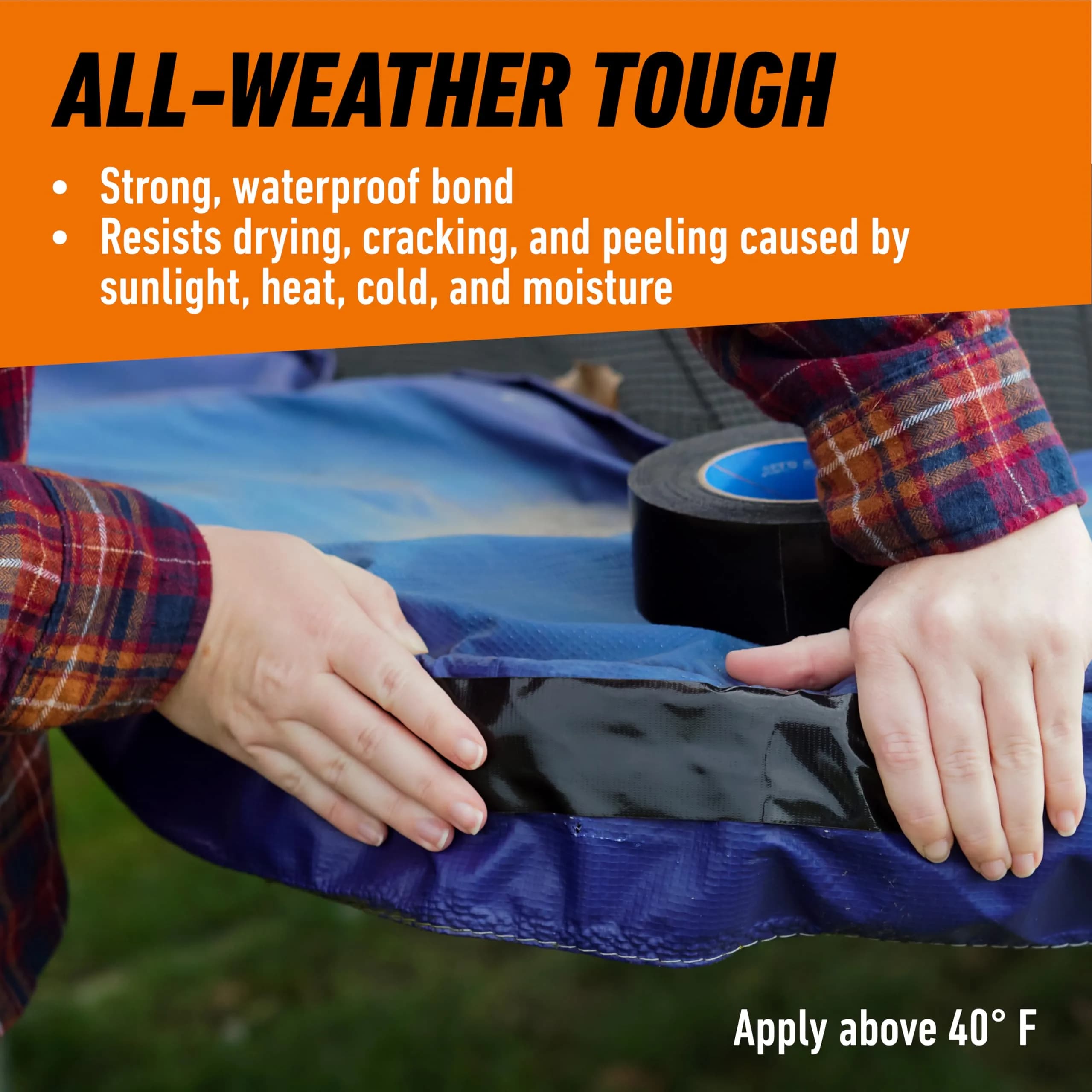 Gorilla All Weather Duct Tape, Black, 1.88" x 25 yd (25 Rolls) | UV & Temperature Resistant Waterproof Tape - view 5