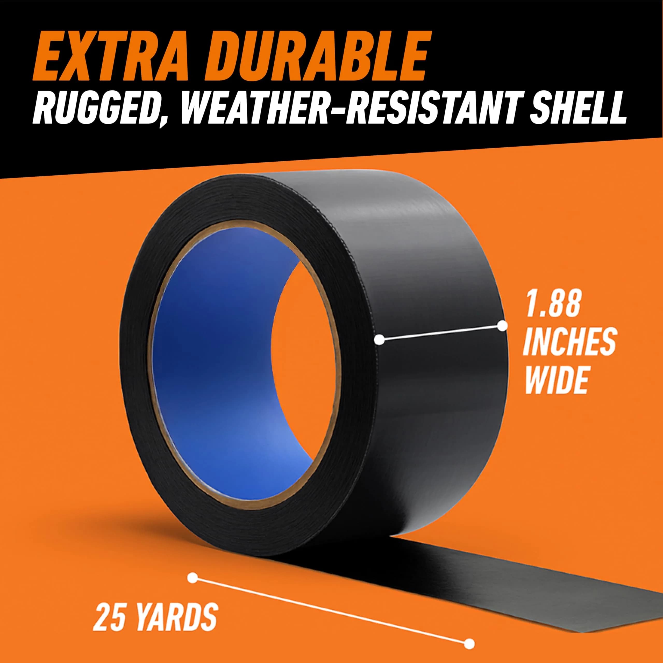Gorilla All Weather Duct Tape, Black, 1.88" x 25 yd (25 Rolls) | UV & Temperature Resistant Waterproof Tape - view 6