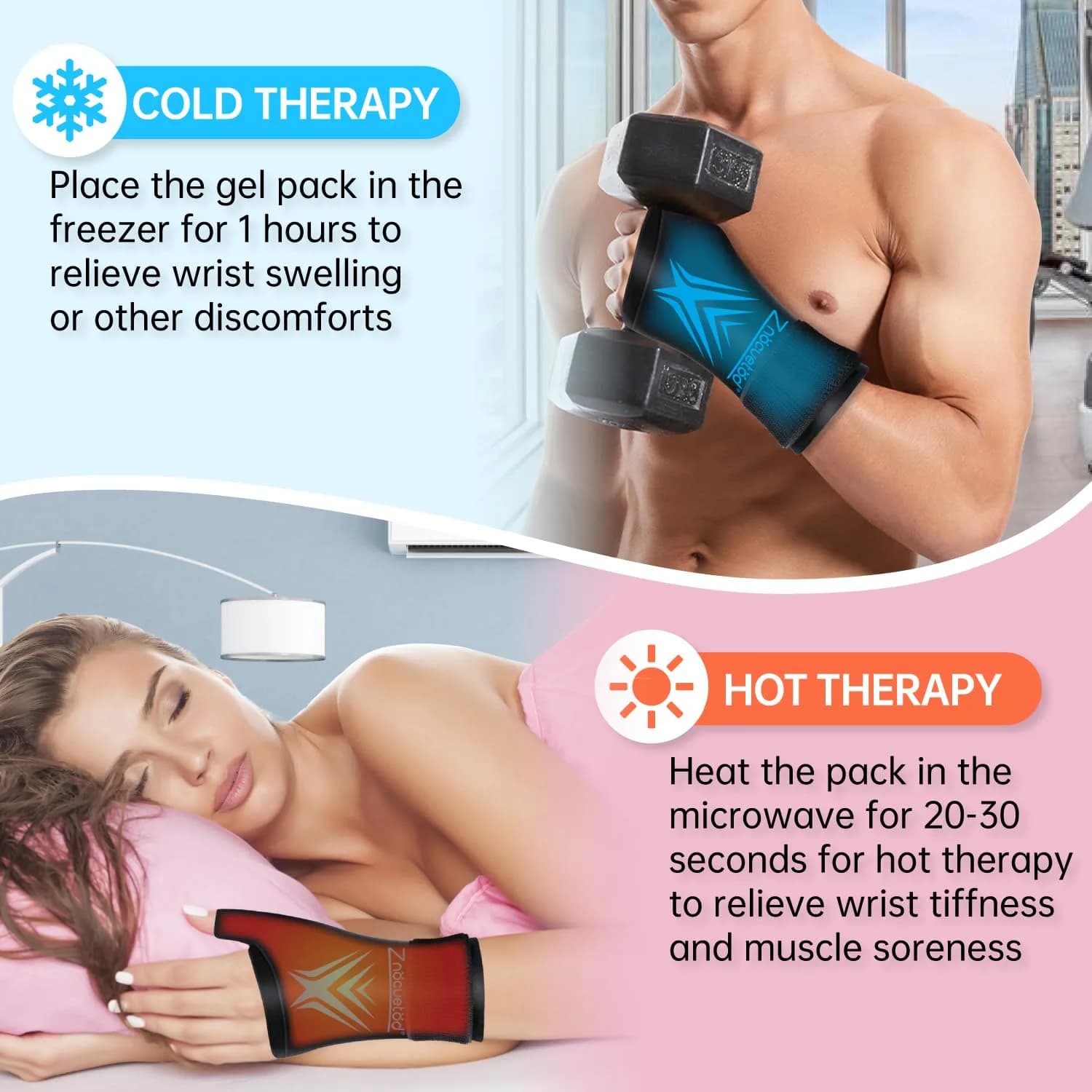 ZNÖCUETÖD Wrist Ice Pack Wrap with Thumb Support | Black, One Size - view 6