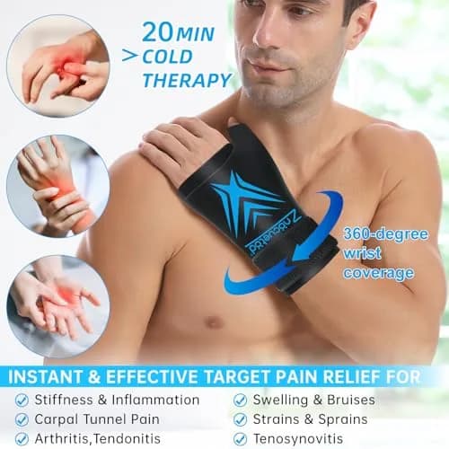 ZNÖCUETÖD Wrist Ice Pack Wrap with Thumb Support | Black, One Size thumbnail 2