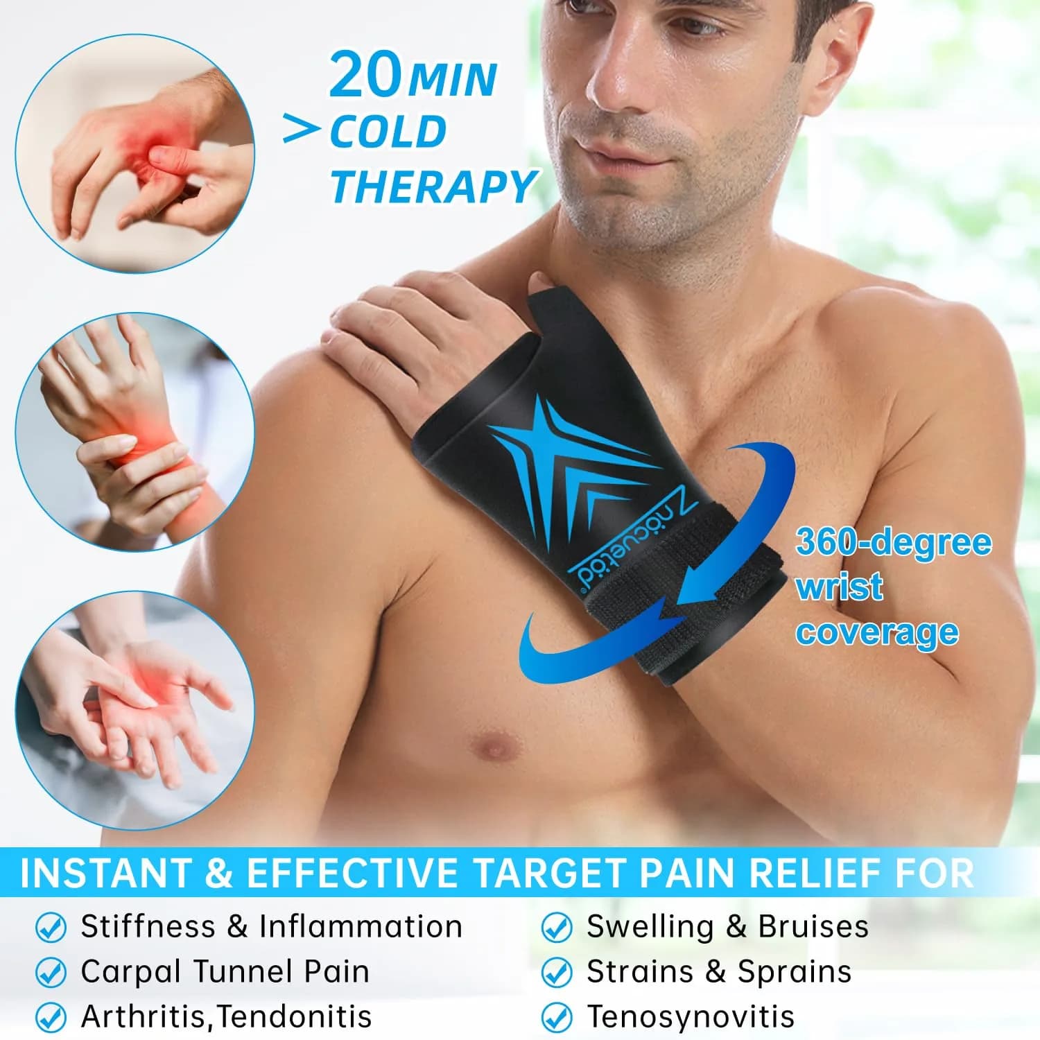 ZNÖCUETÖD Wrist Ice Pack Wrap with Thumb Support | Black, One Size - view 2