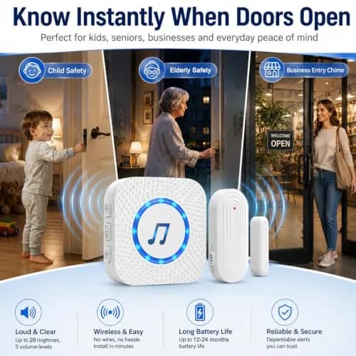 SanJie Door Chime Alarm When Open for Kids Safety, Home and Business | Wireless Entry Alert with 26 Ringtones thumbnail 2
