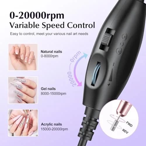 COSLUS C40 Electric Nail Drill Machine Golden | Professional Acrylic Gel Dip Powder Nails, Portable Manicure Pedicure Tools thumbnail 8