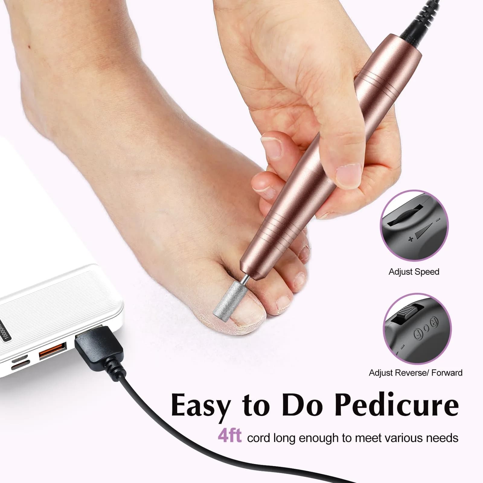 COSLUS C40 Electric Nail Drill File Kit with 6 Bits & 31 Sanding Bands | Professional Acrylic Gel Manicure Pedicure Tool - view 5