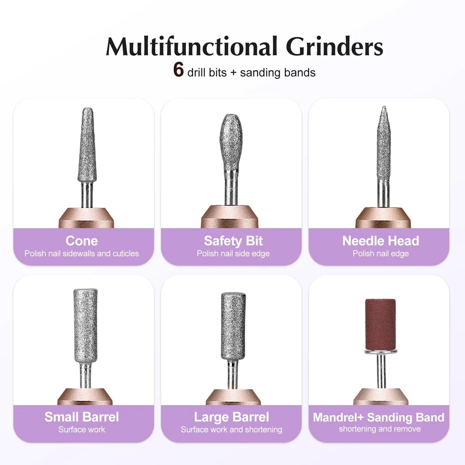 COSLUS C40 Electric Nail Drill File Kit with 6 Bits & 31 Sanding Bands | Professional Acrylic Gel Manicure Pedicure Tool - view 7