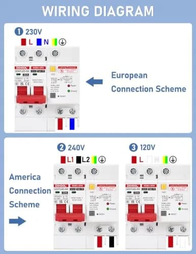 DIHOOL 120V 240V Circuit Breaker 32A | Residual Current & Surge Protection (120-240V AC, DIN Rail Mount, 2 Poles) thumbnail 4