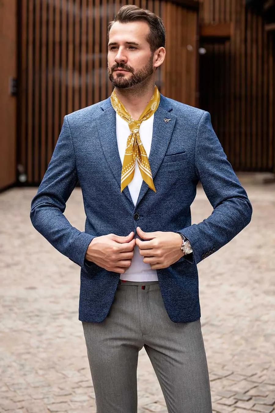 GERINLY Paisley Print Silk Scarf for Men, Yellow 27 Inch Square Neckerchief | Classic Designer Neck Tie - view 5