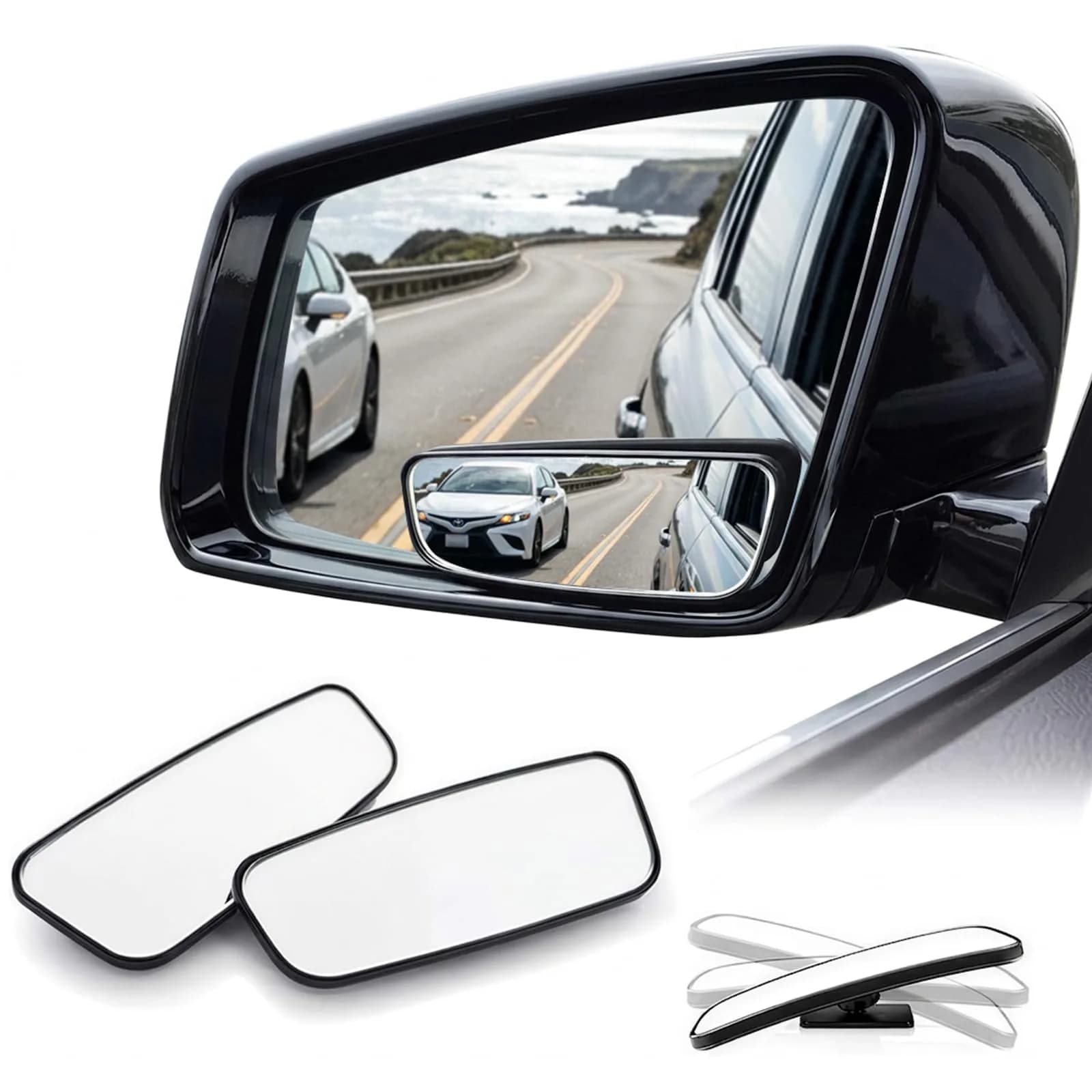 WildAuto Rectangular Blind Spot Mirror with Adhesive Mount, 2-Pack | Wide Angle HD Glass for Cars