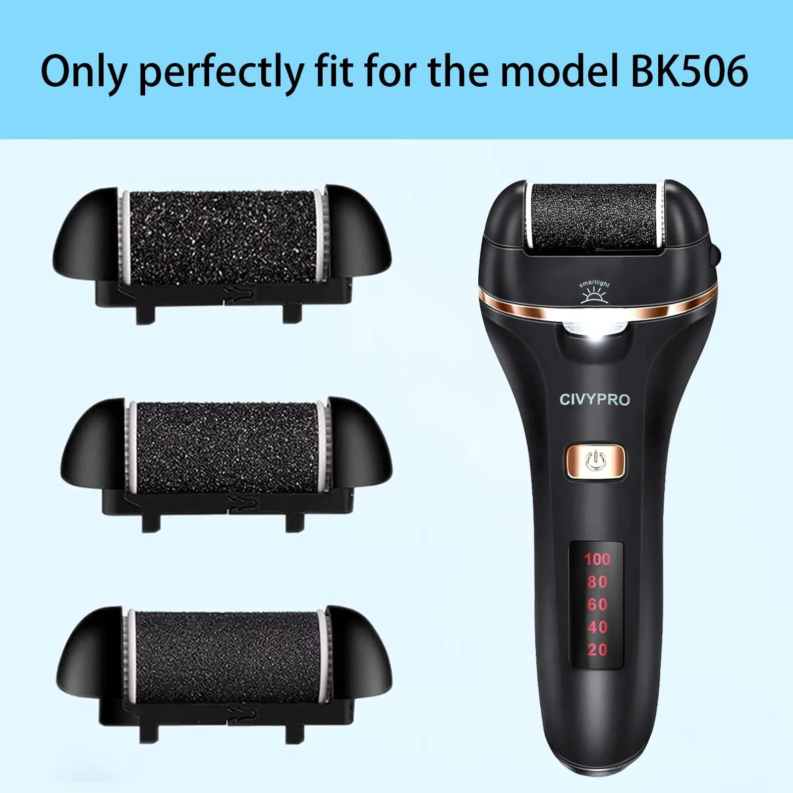 CIVYPRO Replacement Roller Heads for Electric Callus Remover BK-506, 3-Count (Extra Coarse, Regular Coarse, Gentle Coarse) | Foot Care Pedicure Tools - view 2