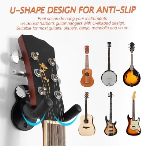 Sound harbor Guitar Wall Mount 10 Pack, Sturdy Metal Hook Stand for Acoustic, Electric Guitar, Banjo, Bass, Ukulele | Rotatable Arms thumbnail 4
