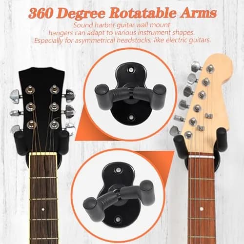 Sound harbor Guitar Wall Mount 10 Pack, Sturdy Metal Hook Stand for Acoustic, Electric Guitar, Banjo, Bass, Ukulele | Rotatable Arms thumbnail 3