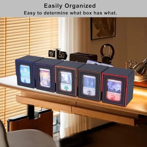 AFIING MTG Commander Deck Box for 100 Double Sleeved Cards, Black/Red | Side Window Display & Drawstring Bag thumbnail 4
