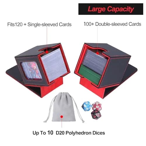 AFIING MTG Commander Deck Box for 100 Double Sleeved Cards, Black/Red | Side Window Display & Drawstring Bag thumbnail 3
