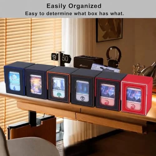AFIING Commander Deck Box with Commander Display Window & Dice Bag, 100 Double-Sleeved Cards or 120 Single-Sleeved Cards, PU Leather, Magnetic Closure (Red/White) thumbnail 4