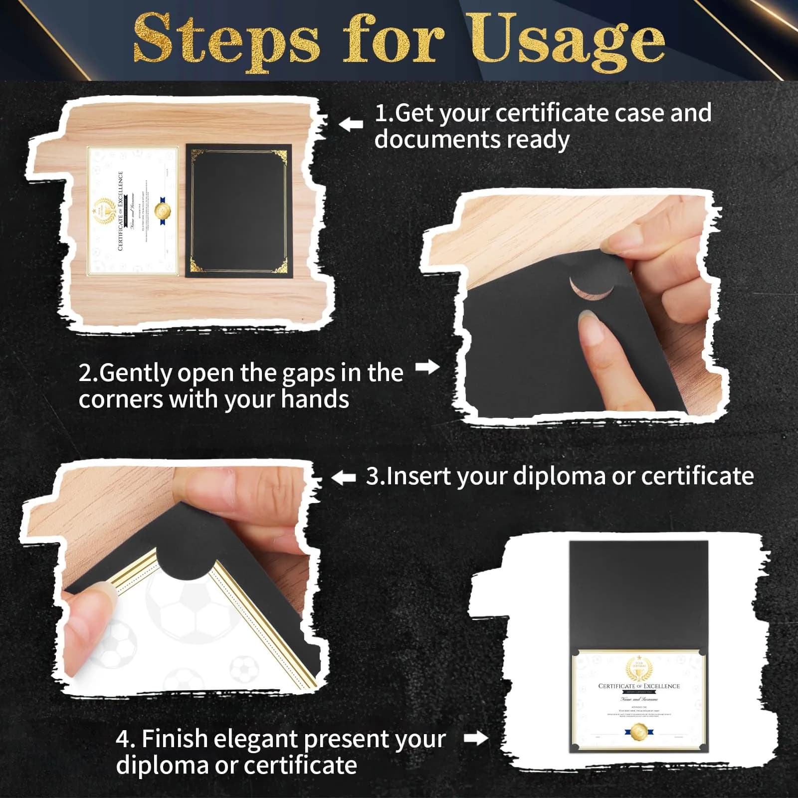 COIDEA Black Certificate Holders 10-Pack | 24.4cm x 30.6cm (9.4" x 12") Diploma Covers - view 7