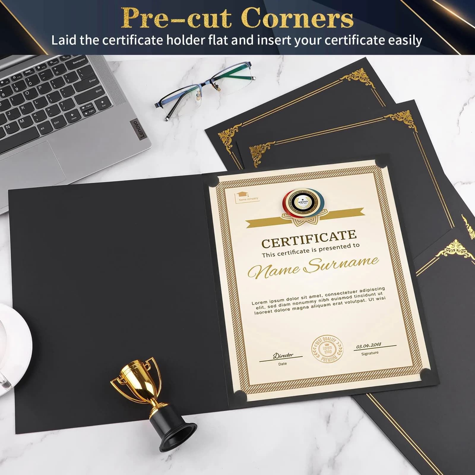 COIDEA Black Certificate Holders 10-Pack | 24.4cm x 30.6cm (9.4" x 12") Diploma Covers - view 4