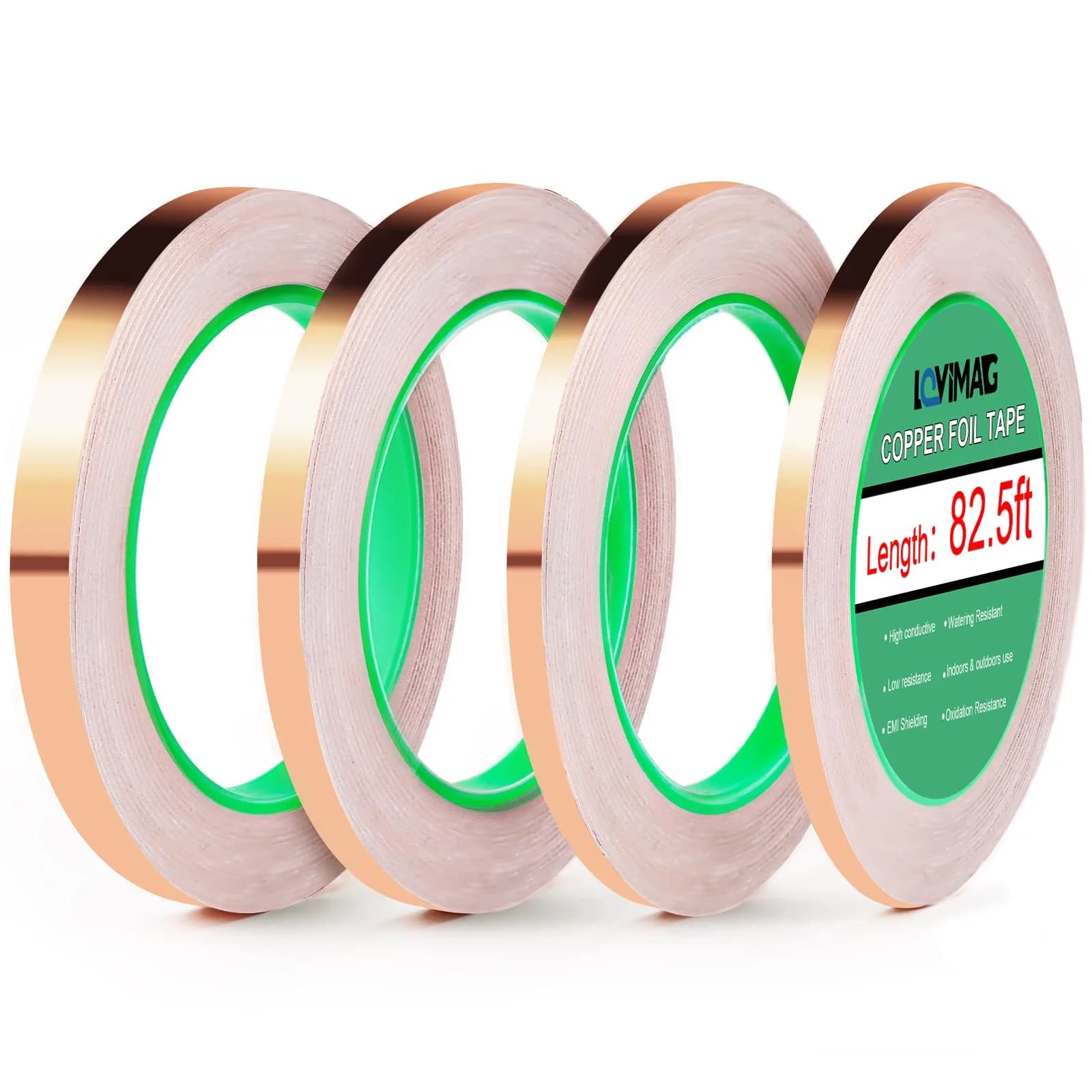 LOVIMAG Copper Foil Tape 25mm (0.98 Inch) x 82.5ft | High Conductivity Industrial Adhesive Tape — mix-25m-4p
