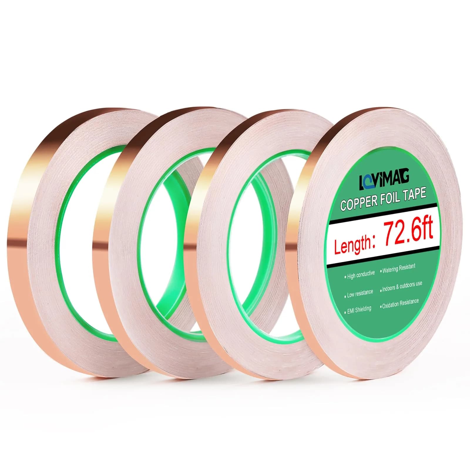 LOVIMAG Copper Foil Tape 4 Sizes (0.2-0.4 Inch) x 72.6FT | High Conductivity for Electronics & Crafts - main product image
