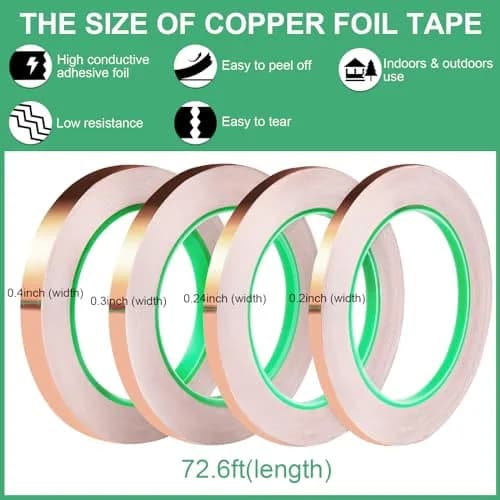 LOVIMAG Copper Foil Tape 4 Sizes (0.2-0.4 Inch) x 72.6FT | High Conductivity for Electronics & Crafts thumbnail 3