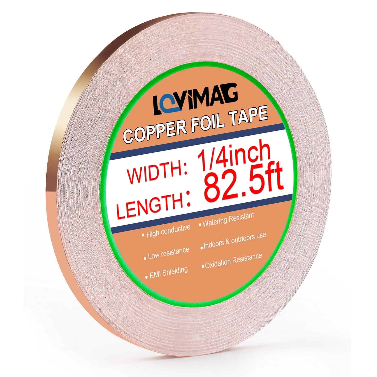 LOVIMAG 1/4 Inch x 82.5ft Copper Foil Tape - High Conductivity Industrial Adhesive - main product image