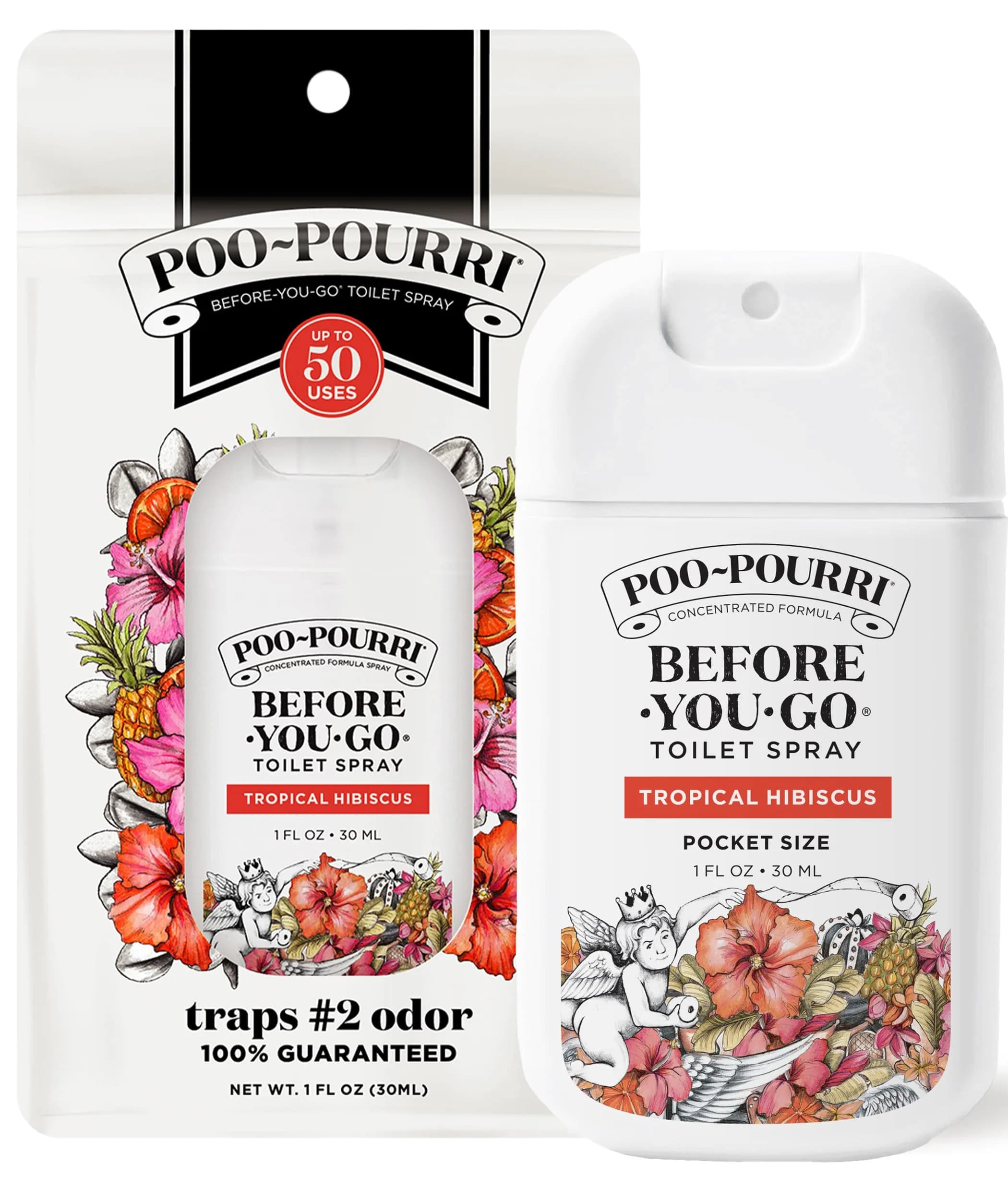 Poo-Pourri Tropical Hibiscus Before-You-Go Toilet Spray 74ml (2 Fl Oz) | Prevents Odors with Natural Essential Oils — Hibiscus