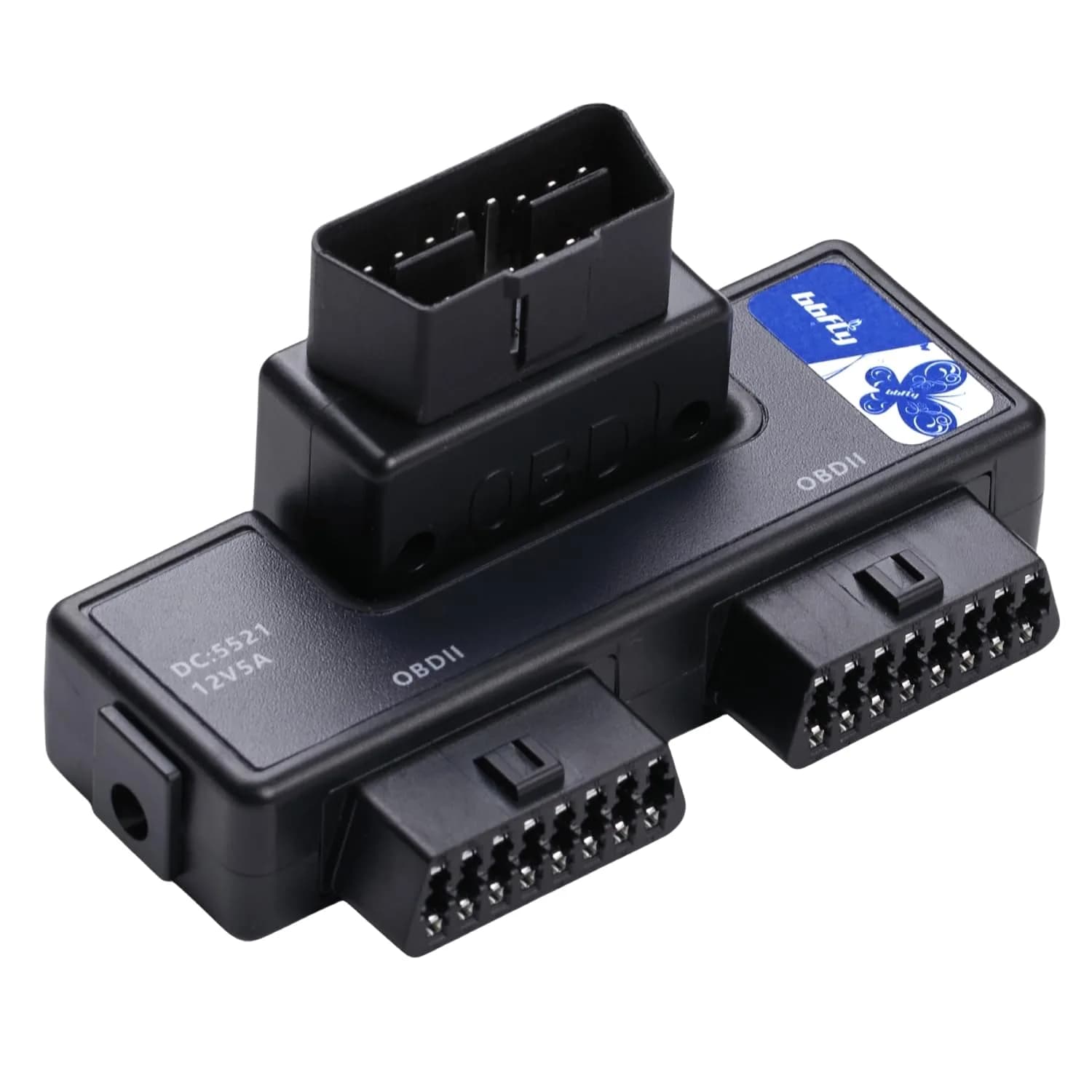 bbfly B33 OBD2 Splitter 1 Male to 2 Female J1962 Adapter with Rotatable Port | 12V 5A DC Connector - main product image