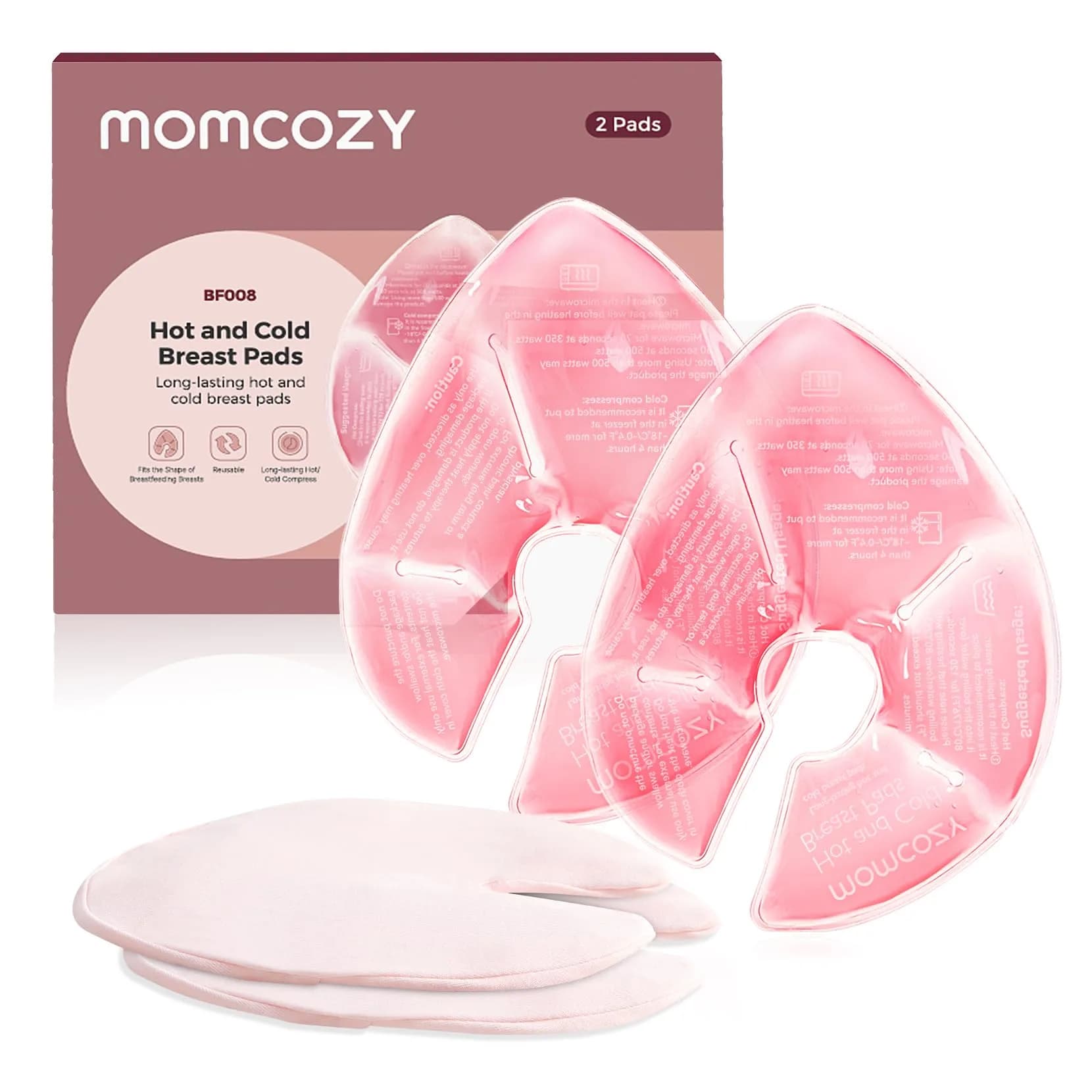 Momcozy Larger Breast Therapy Packs, Hot & Cold Gel Pads with Covers, 2 Count | Essential for Breastfeeding & Postpartum Recovery — pink