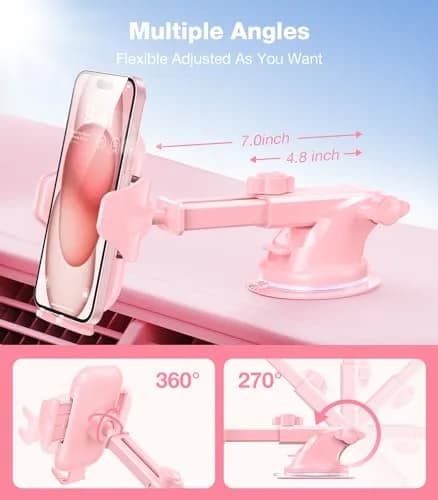 VICSEED Pink Portable Electronic Device Mount | Rally Racing-Grade Stability, 360° Rotatable, Heavy-Duty Suction (4.84-6.93 inch) thumbnail 5