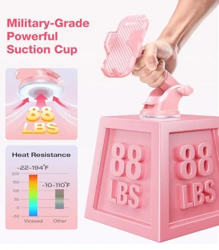 VICSEED Pink Portable Electronic Device Mount | Rally Racing-Grade Stability, 360° Rotatable, Heavy-Duty Suction (4.84-6.93 inch) thumbnail 2