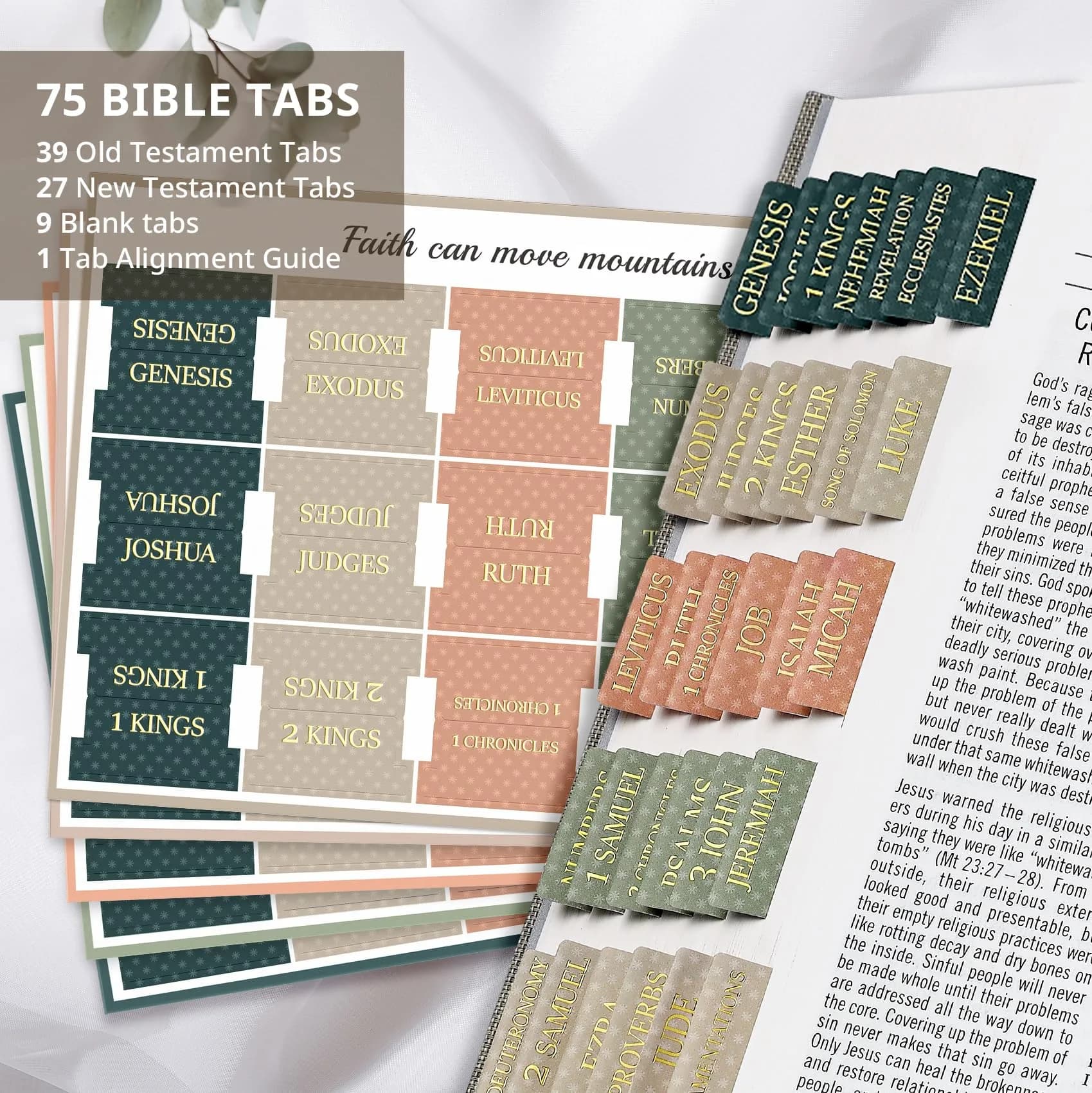 Taja Bible Tabs for Women & Men, Large Print Neutral Bible Tabs (66+9 Blank Tabs) - Starry | Easy Bible Navigation - view 2