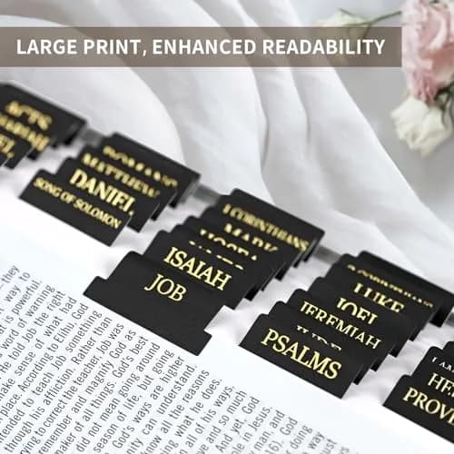 Taja Bible Tabs for Women & Men, Large Print Bible Index Tabs for Easy Navigation, Old & New Testament, 66 Tabs + 9 Blank - Black thumbnail 4