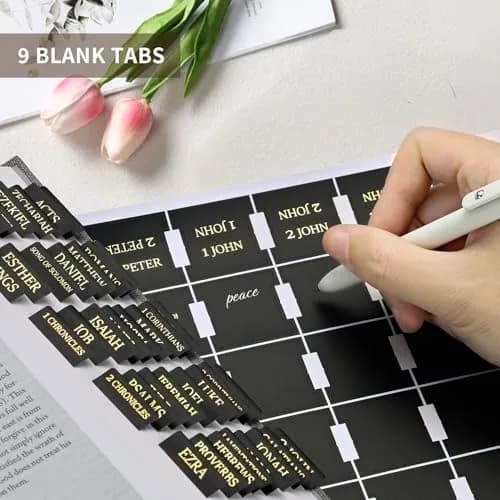 Taja Bible Tabs for Women & Men, Large Print Bible Index Tabs for Easy Navigation, Old & New Testament, 66 Tabs + 9 Blank - Black thumbnail 6