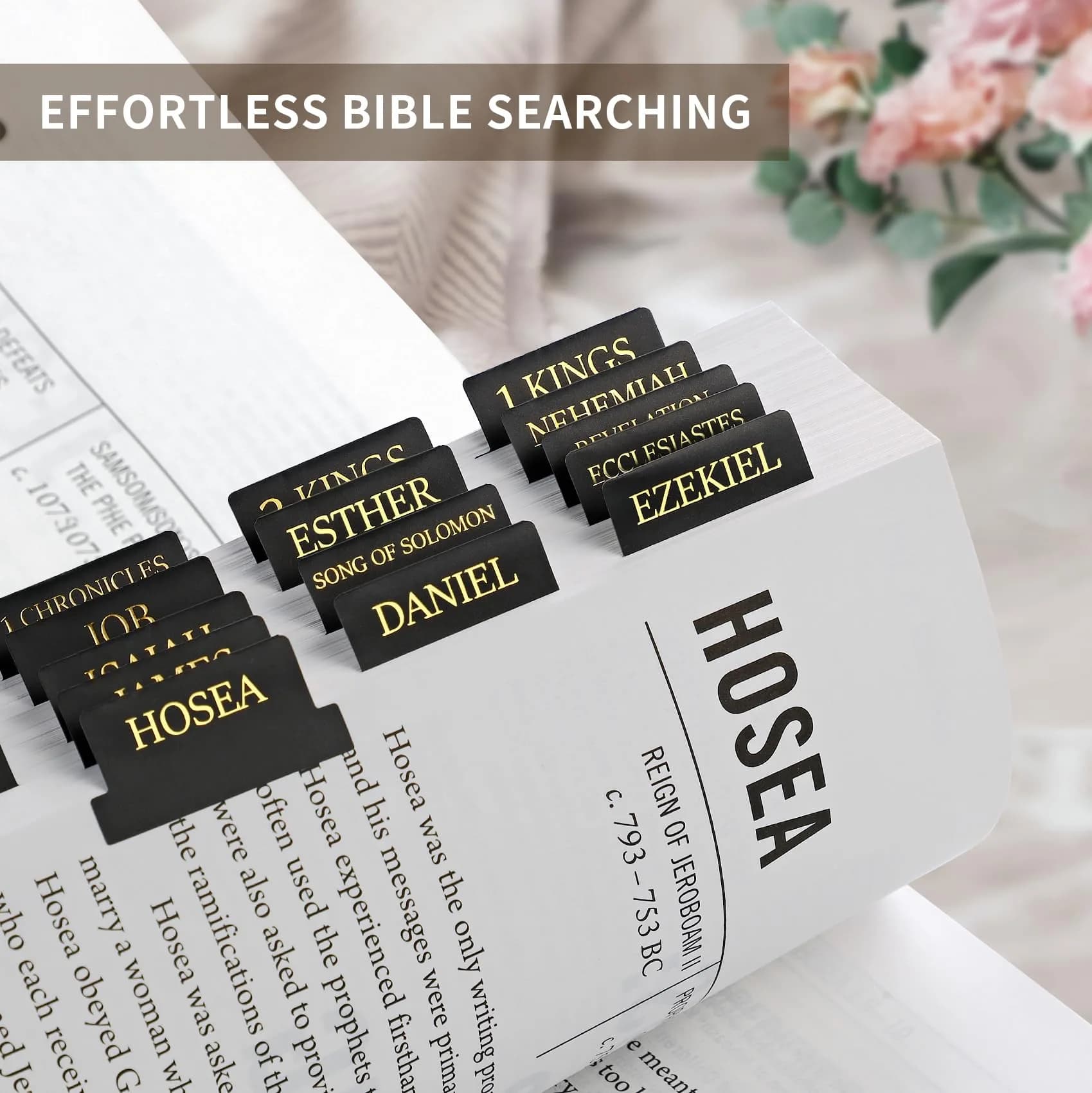 Taja Bible Tabs for Women & Men, Large Print Bible Index Tabs for Easy Navigation, Old & New Testament, 66 Tabs + 9 Blank - Black - view 3