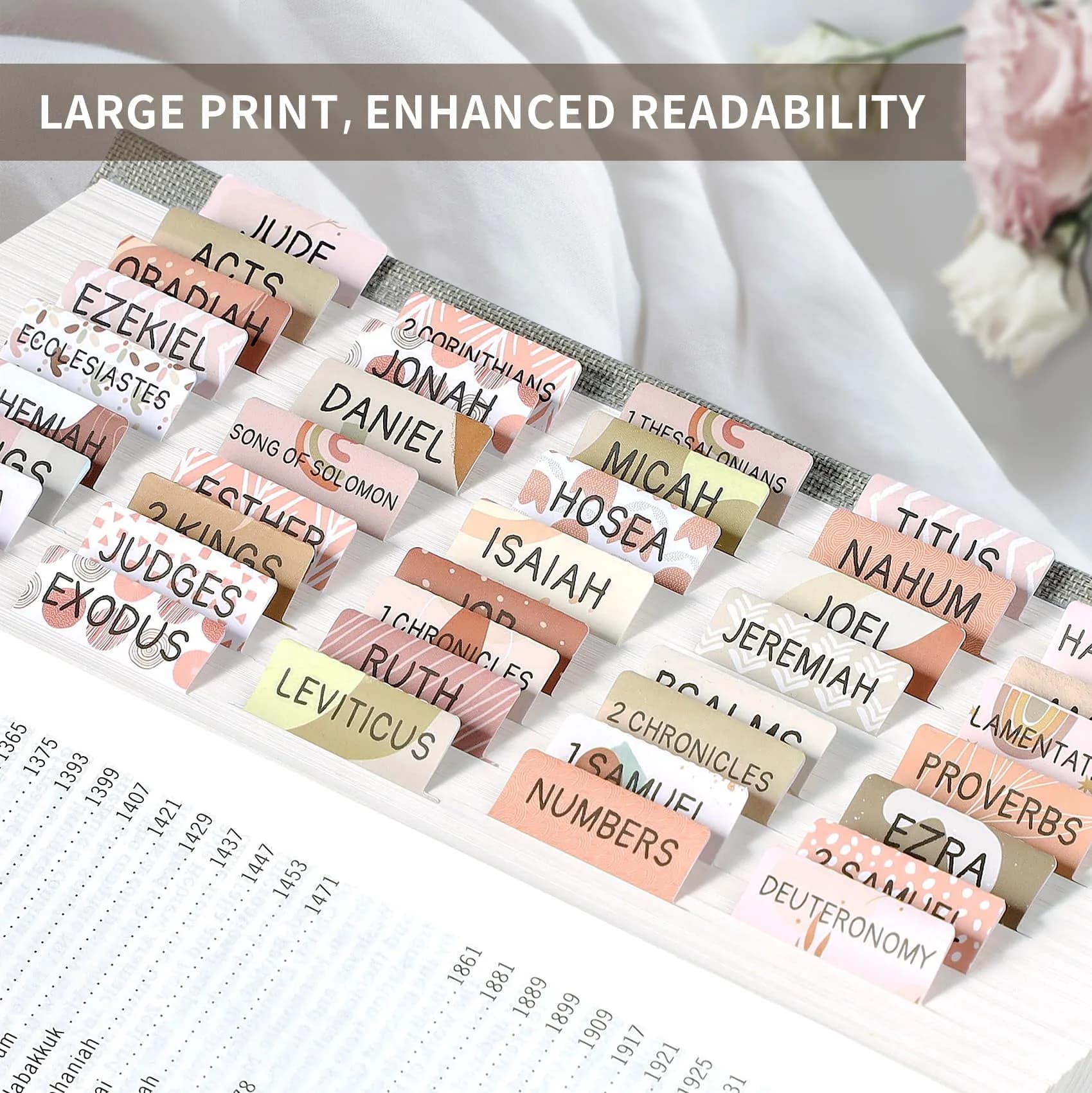 Taja Large Print Bible Tabs for Women & Men, 75 Tabs | Boho Cappuccino Color - view 5