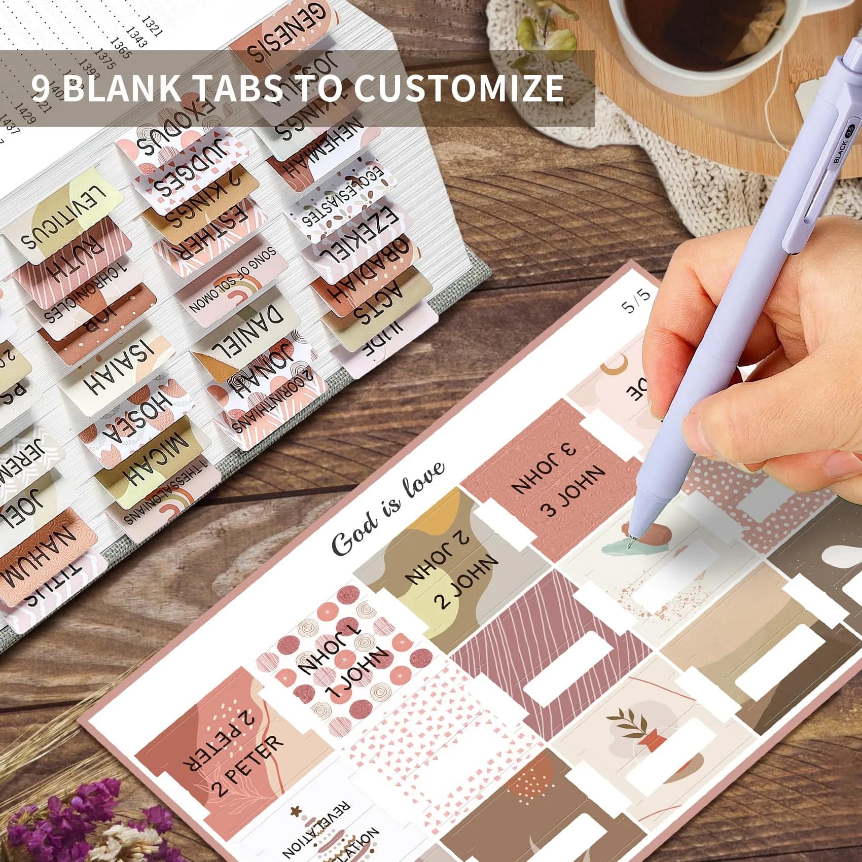 Taja Large Print Bible Tabs for Women & Men, 75 Tabs | Boho Cappuccino Color - view 6