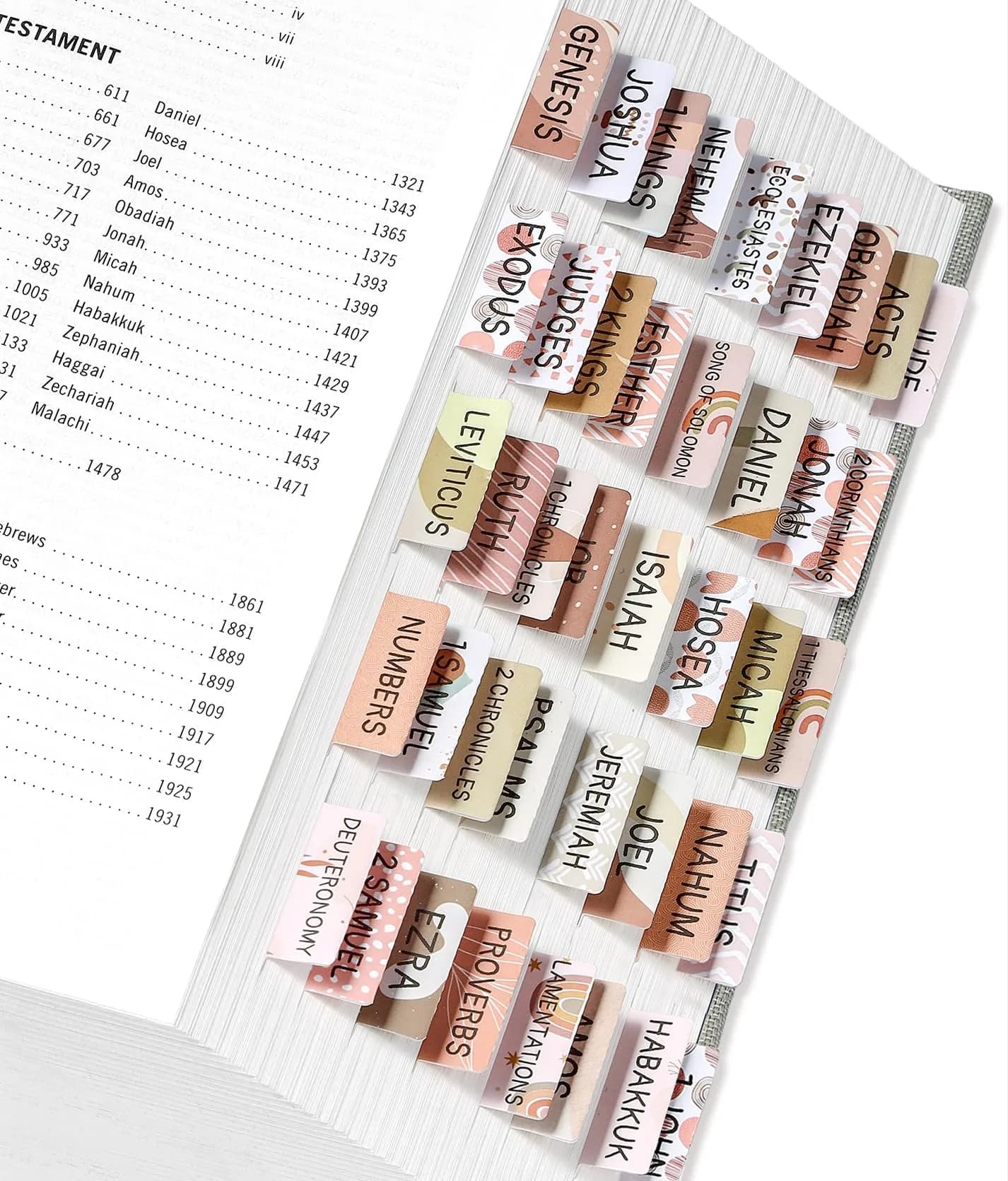 Taja Large Print Bible Tabs for Women & Men, 75 Tabs | Boho Cappuccino Color