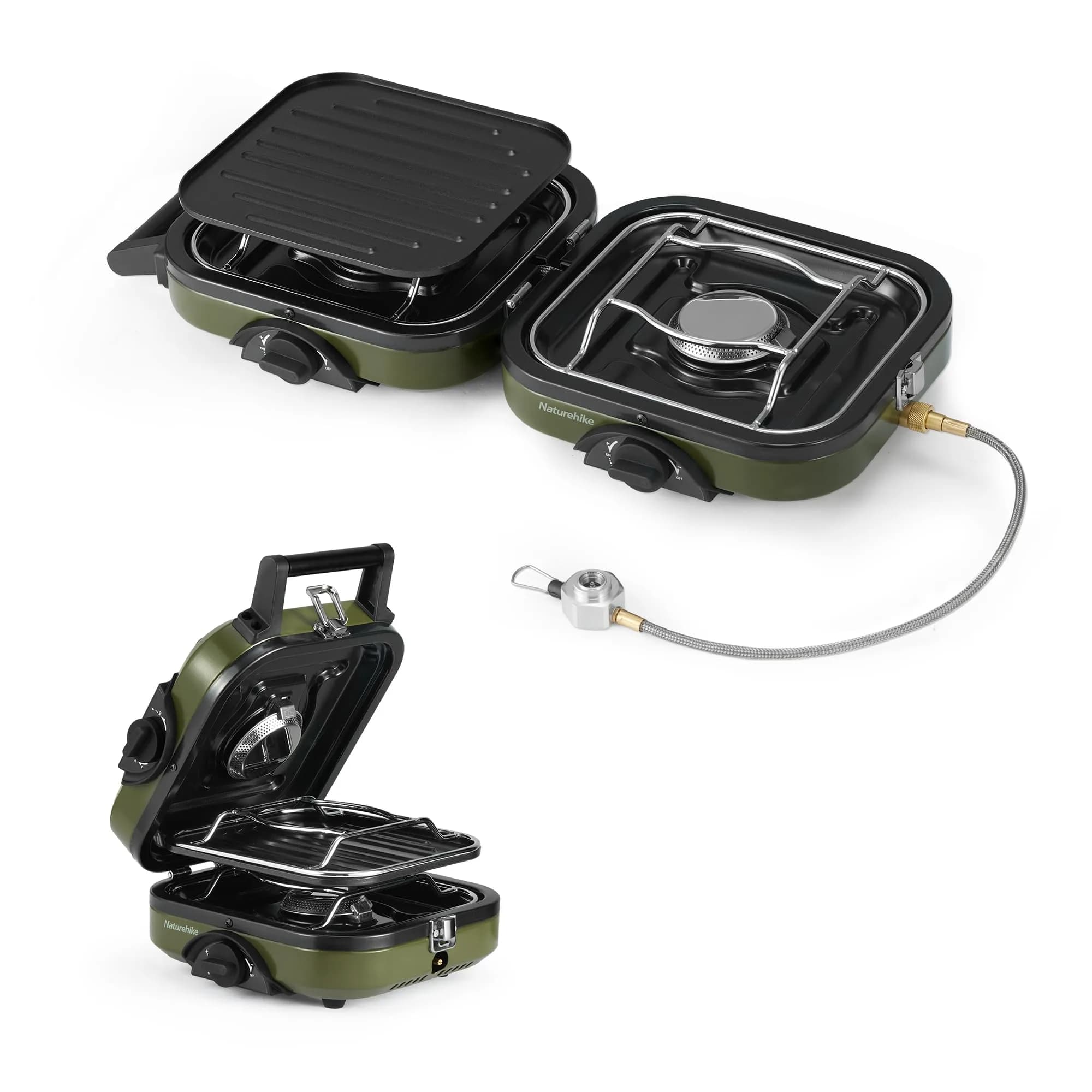 Naturehike 2 Burner Folding Camping Stove with Griddle | Portable Lightweight Gas Stove with Stepless Flame Control
