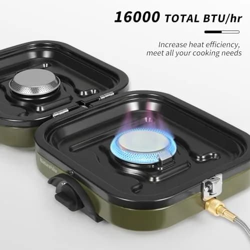 Naturehike 2 Burner Folding Camping Stove with Griddle | Portable Lightweight Gas Stove with Stepless Flame Control thumbnail 5