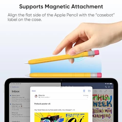 Fintie Soft Silicone Sleeve for Apple Pencil (USB-C), Yellow | Lightweight Pen Protective Cover, Anti-Slip Grip, Ergonomic Design, Writing & Drawing Comfort, Supports Magnetic Attachment thumbnail 4