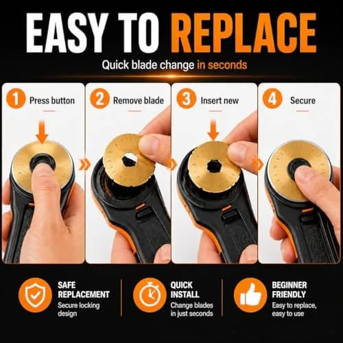 Kingsource 60mm Rotary Cutter Blades 10 Pack Titanium Coated SKS-7 Steel | Durable Replacement Blades for Quilting, Sewing, Fabric Cutting thumbnail 6