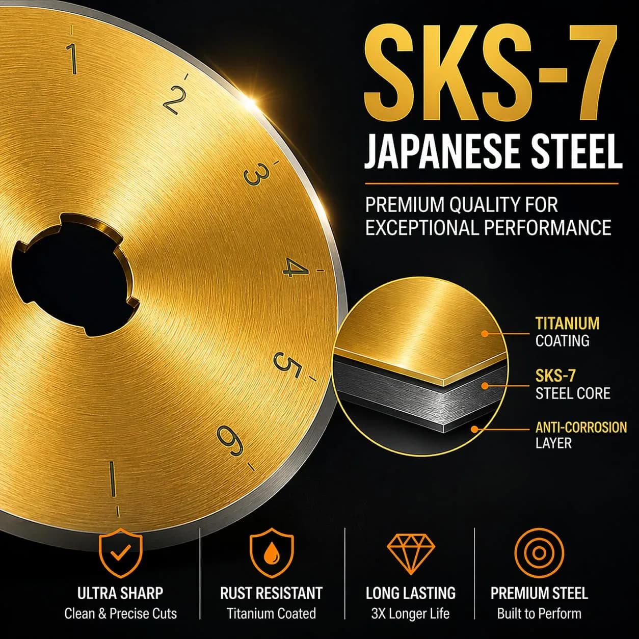 Kingsource 60mm Rotary Cutter Blades 10 Pack Titanium Coated SKS-7 Steel | Durable Replacement Blades for Quilting, Sewing, Fabric Cutting - view 3