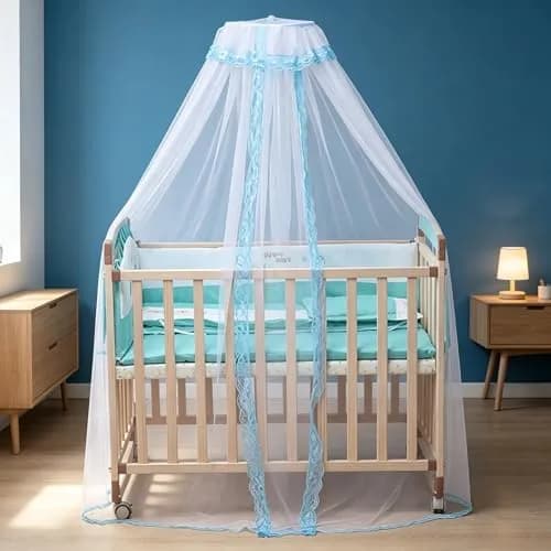Vawolecy Universal Crib Mosquito Net with Lace Dome Canopy No Stand | Breathable Polyester Mesh, 63in Height x 177in Perimeter thumbnail 1