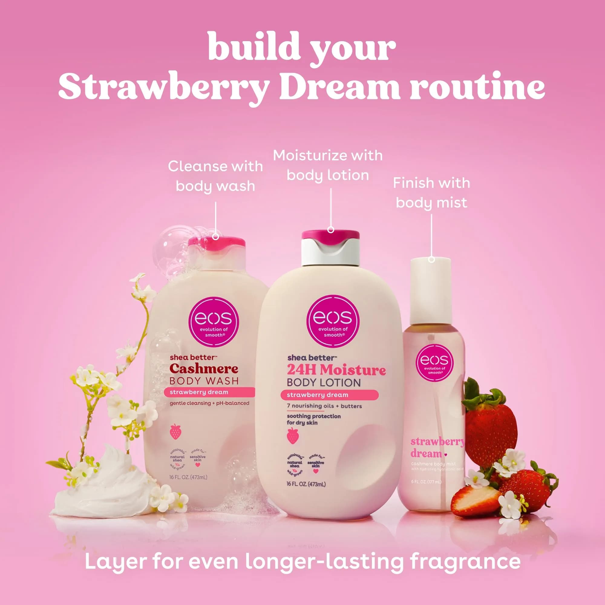 eos Strawberry Dreams Creamy Gel Body Wash for Sensitive Skin, pH Balanced, 16 fl oz - view 7